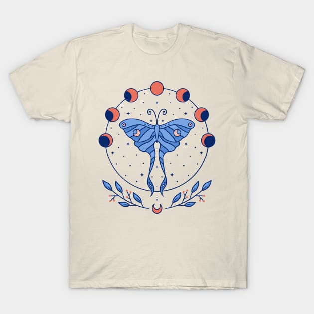 Celestial Luna Moth & Moon Phases T-Shirt by xyz_studio